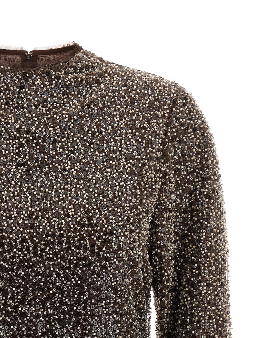 Rotate Birger Christensen Sequined Peplum Top With High Neck