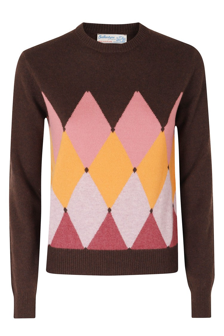 Ballantyne Brown Diamond Pattern Cashmere Sweater