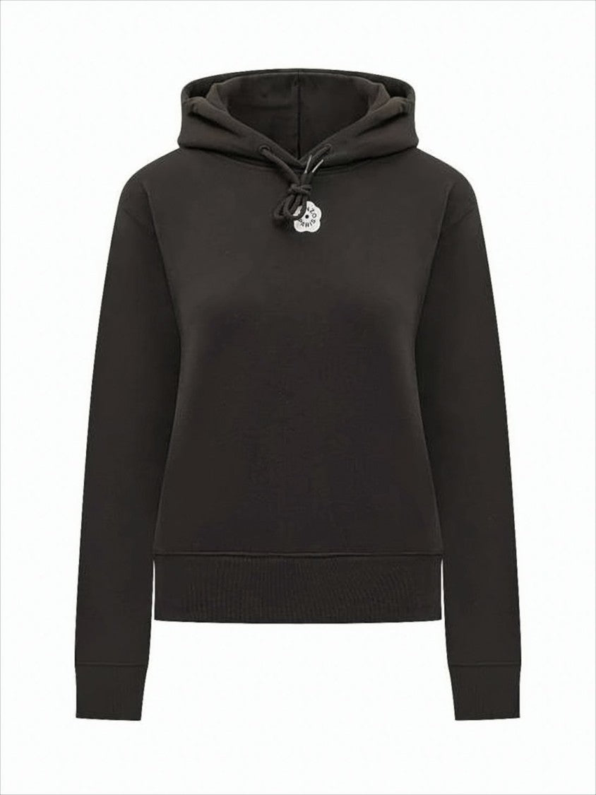 Kenzo Cropped Cotton Hoodie With Drawstring Hood And Logo Detailing