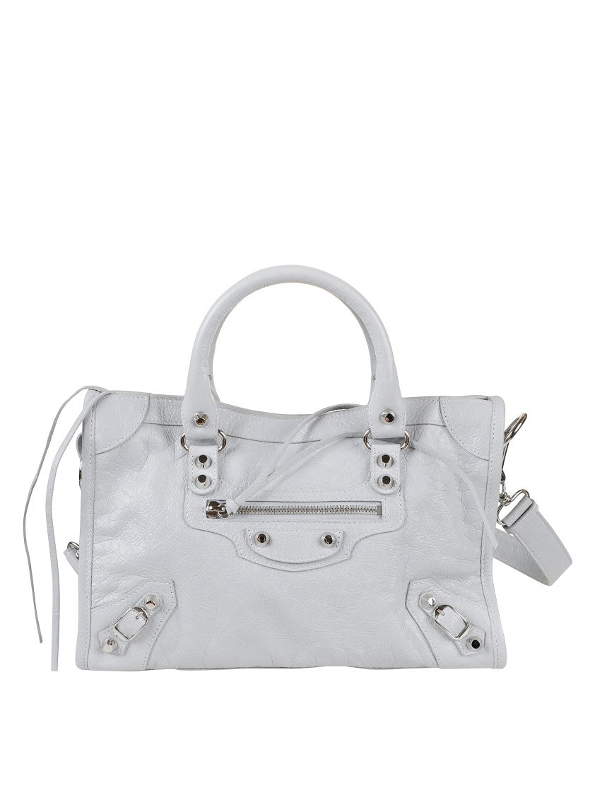 Balenciaga Structured Grey Leather Handbag With Dual Handles