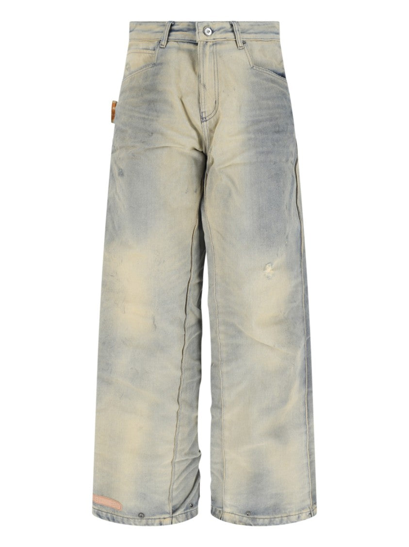 Pdf Beige/Grey Distressed Wide-Leg Denim Jeans
