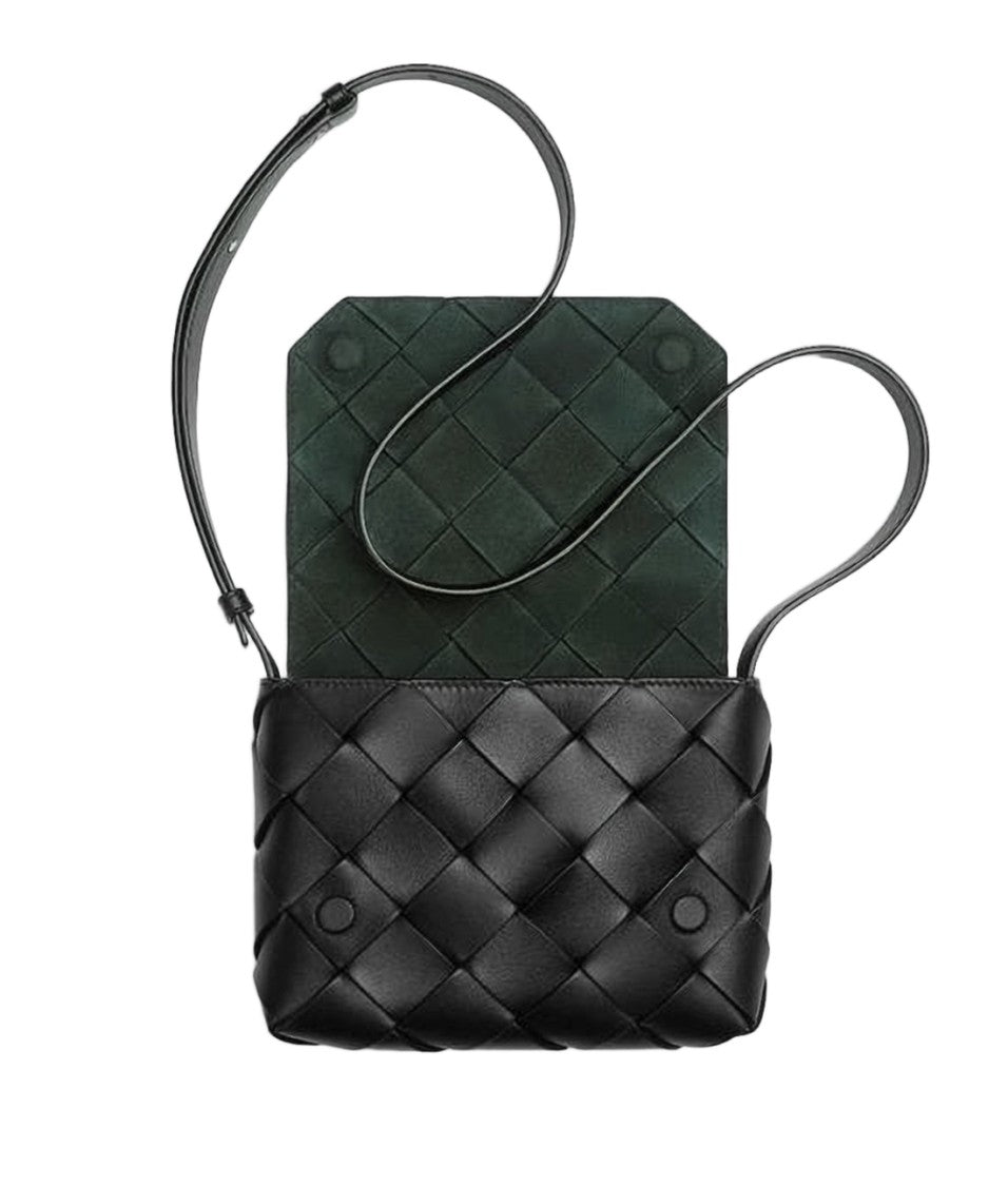 Bottega Veneta Compact Black Calf Leather Crossbody Bag