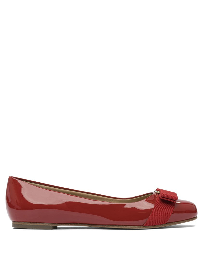 Ferragamo Glossy Red Leather Ballerinas