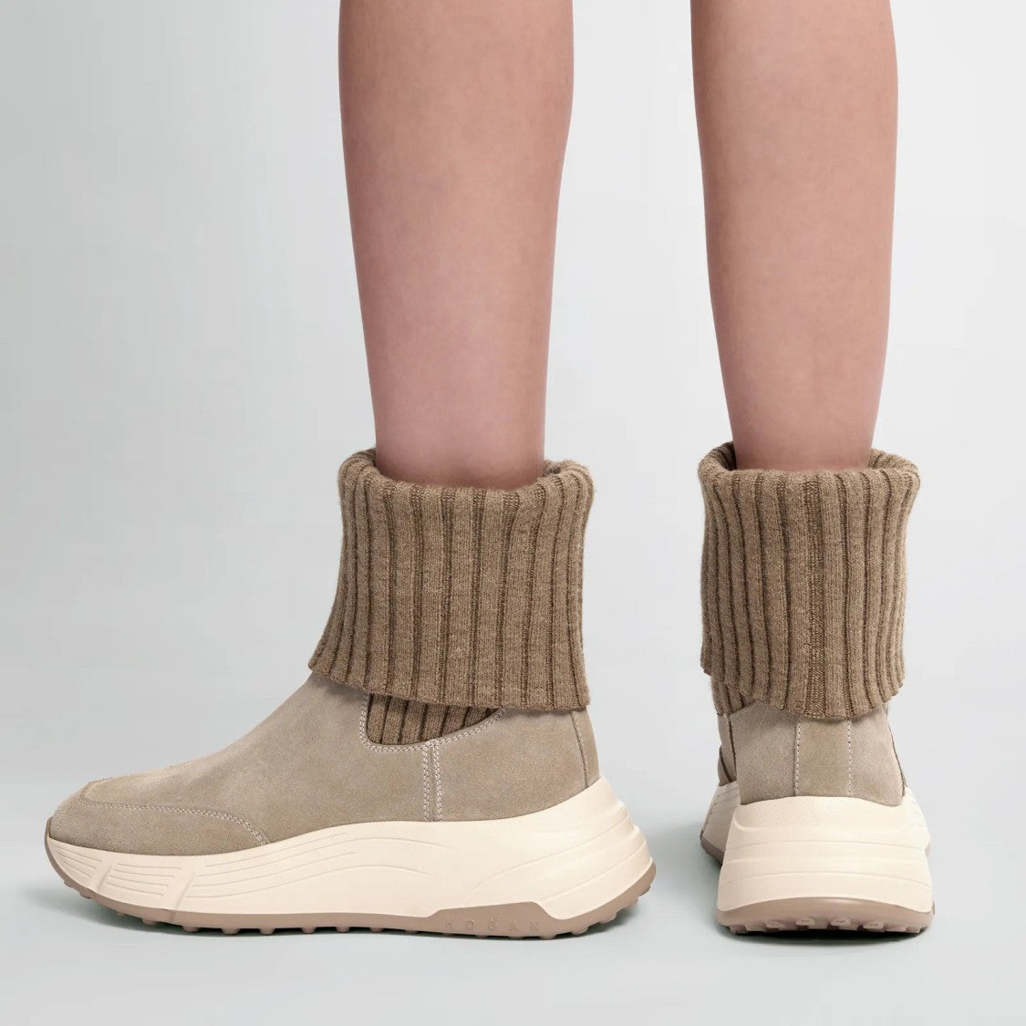 Hogan Ribbed-Knit Cuff Rugged-Sole Ankle Boots