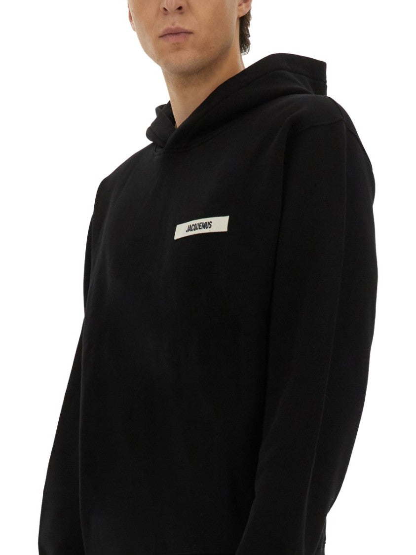 Jacquemus Relaxed Fit Black Hoodie With Drawstring