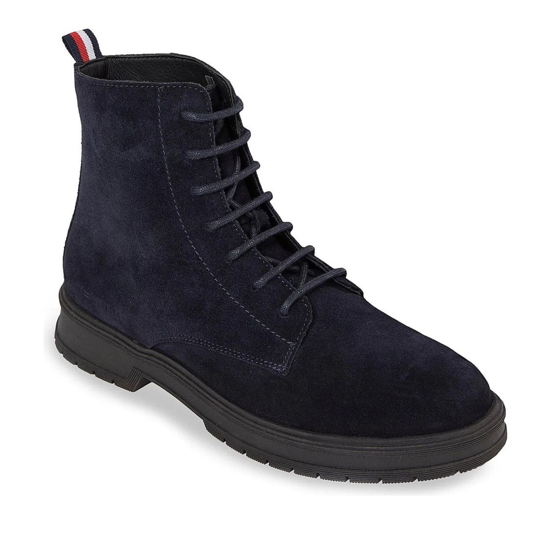 Tommy Hilfiger Blue Lace-Up Striped Pull Tab Suede Boots