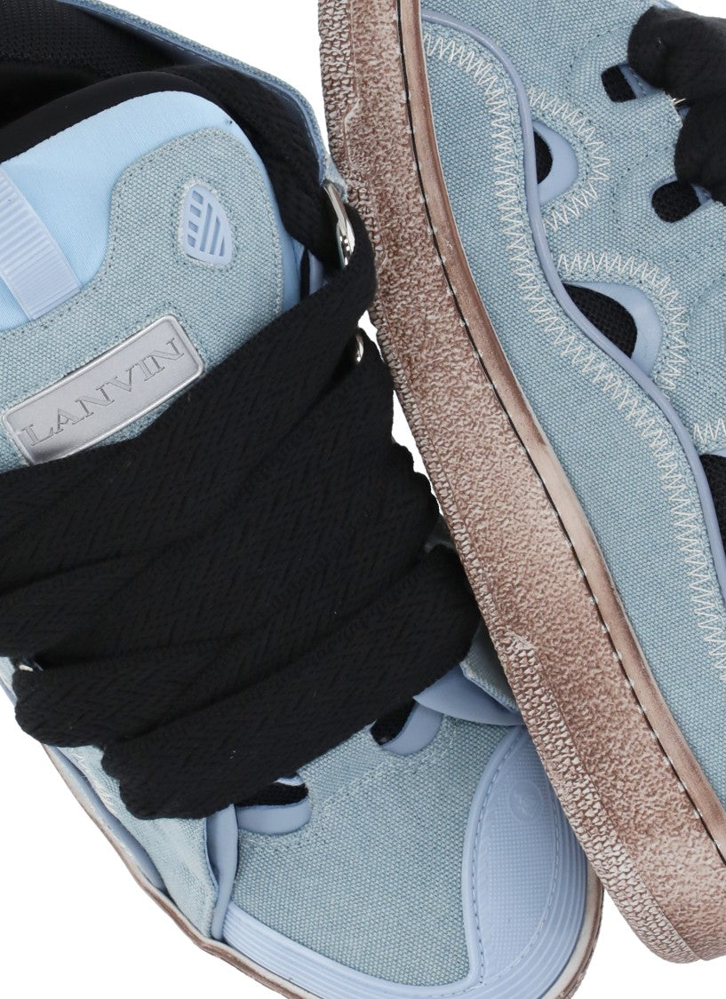 Lanvin Sky Blue Curb Leather-Blend Sneakers