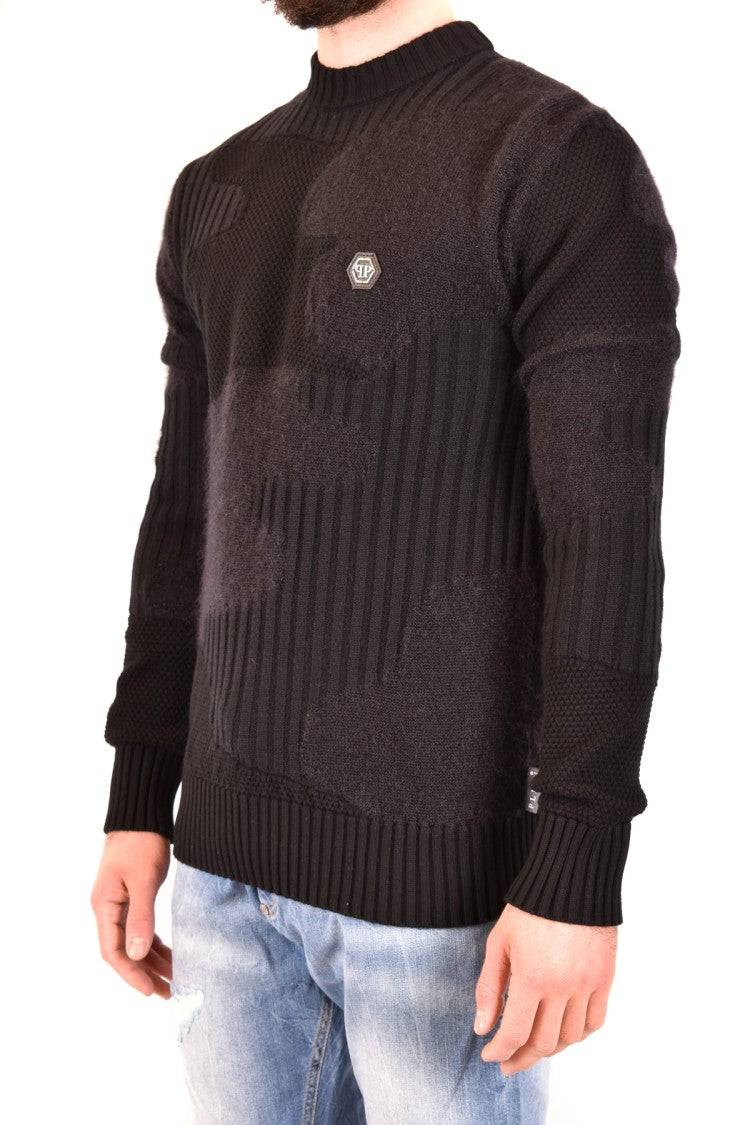 Philipp Plein Black Textured Wool-Blend Sweater