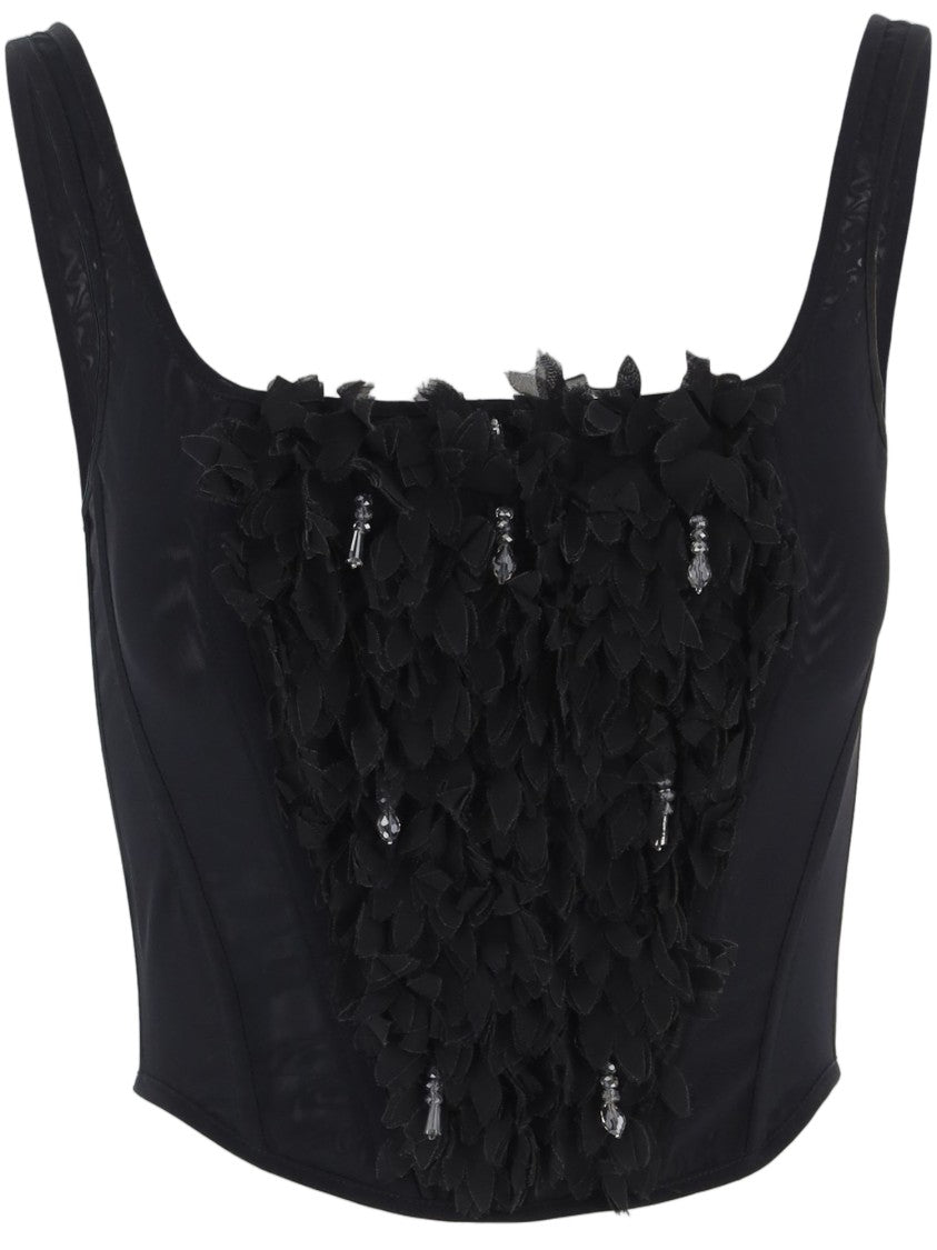 Ianira Meda Black Beaded Lycra-Blend Tank Top