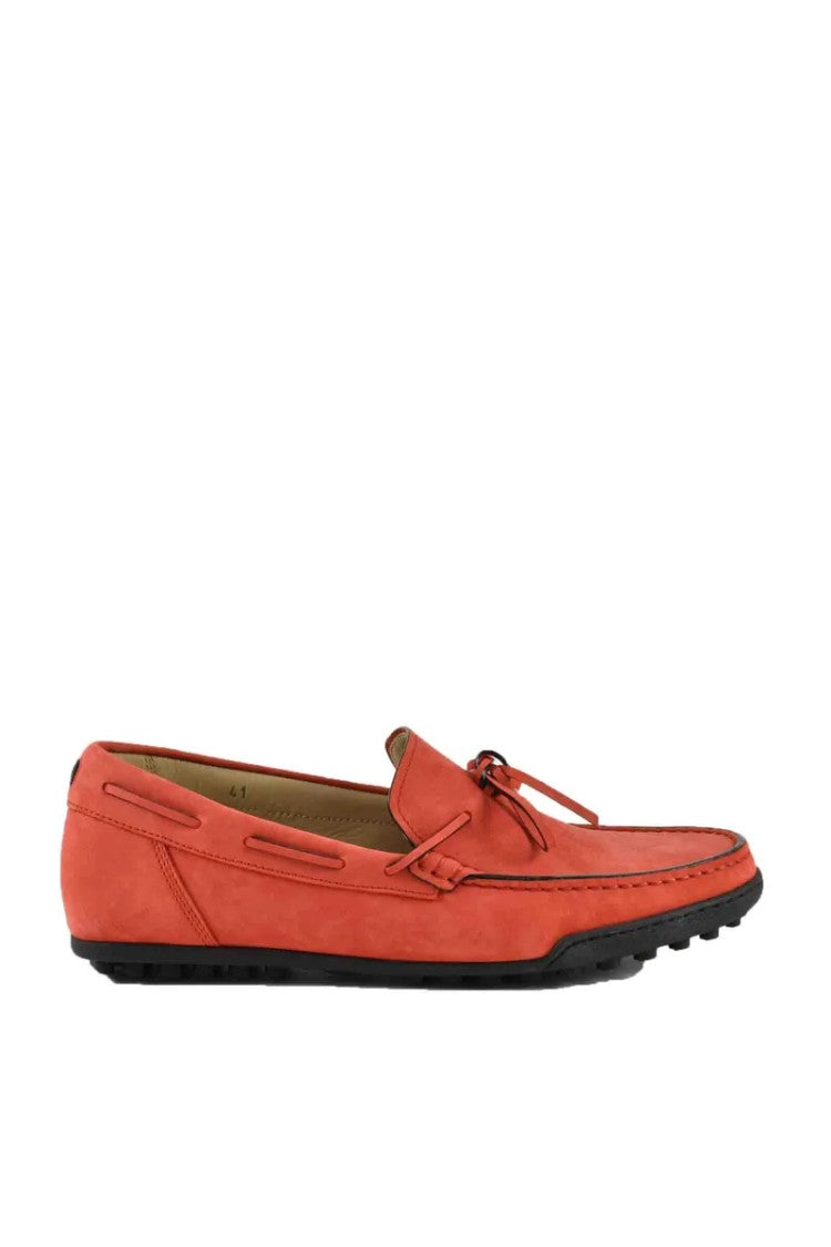 Calo Moccasin-Style Red Leather Loafers With Decorative Bow