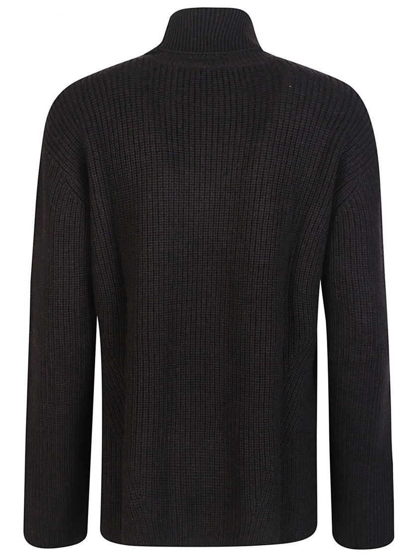 P.A.R.O.S.H. Ladyblum Black Ribbed Wool Turtleneck Sweater