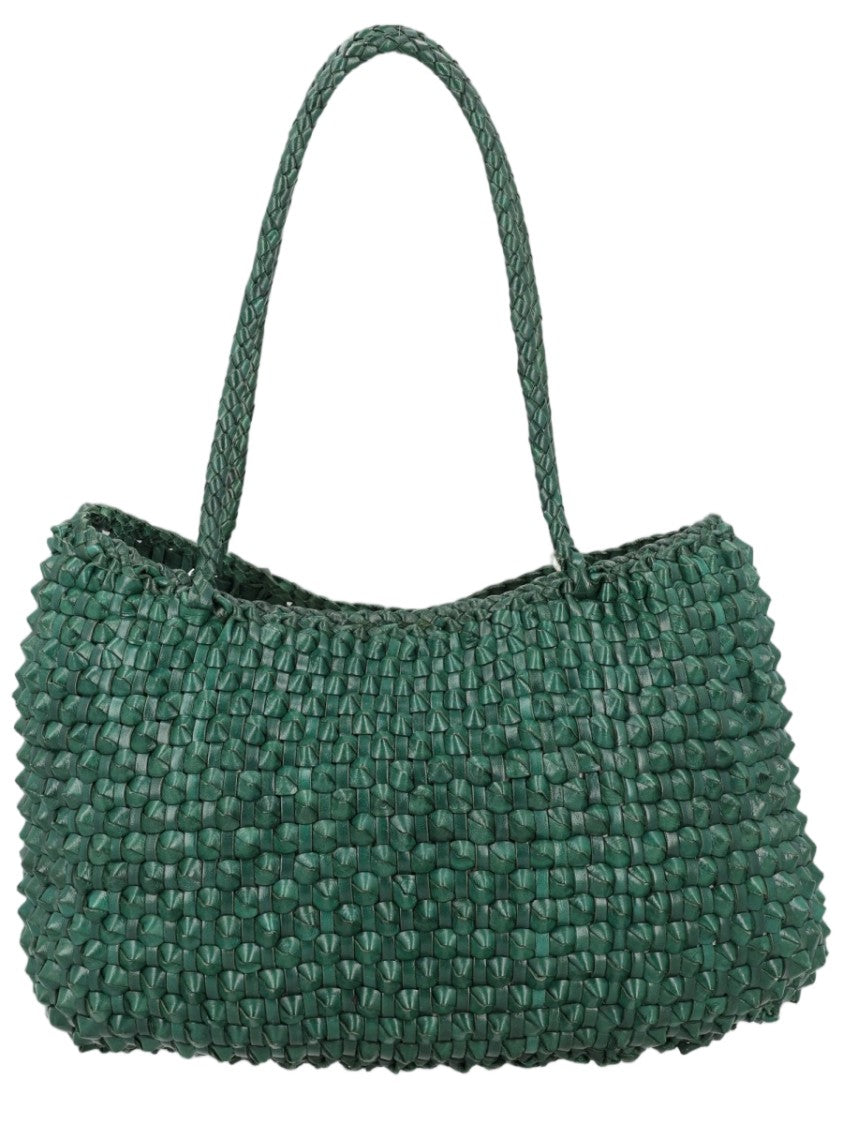 Dragon Diffusion Green Woven Curved Leather Shoulder Bag