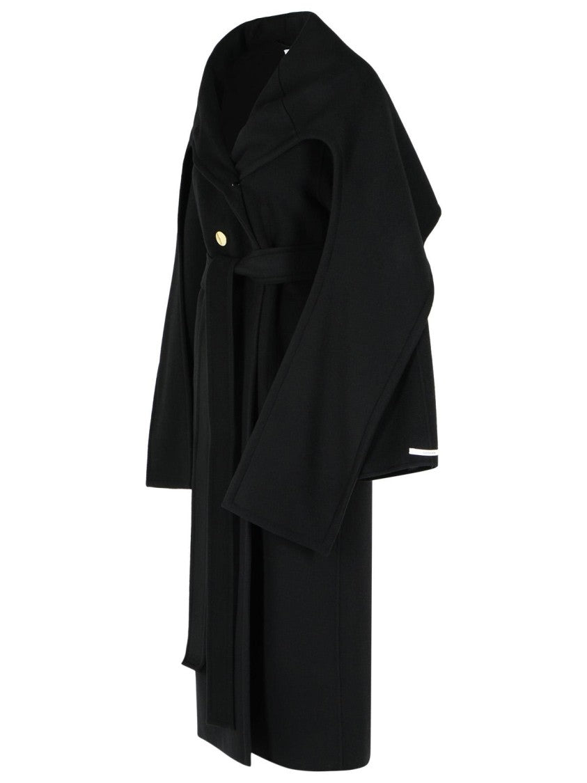 Sportmax Black Virgin Wool Coat With Scarf Neckline