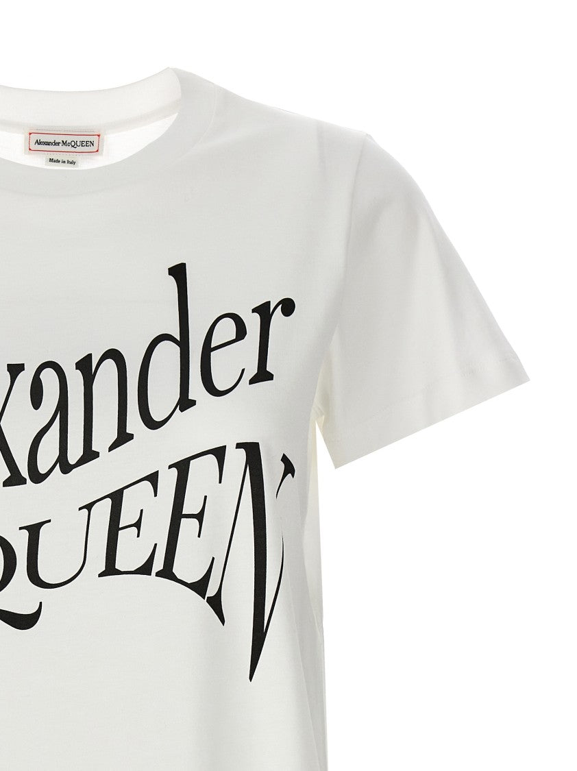 Mcqueen White Cotton T-Shirt With Front Logo Print