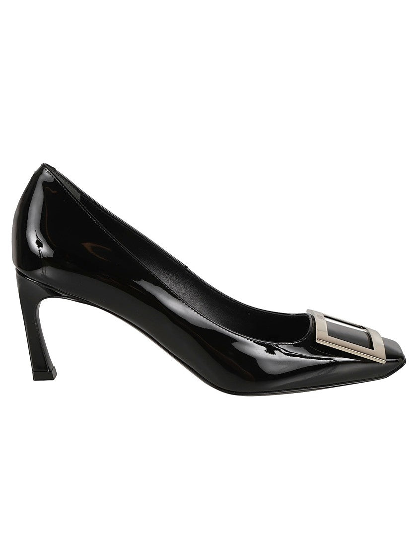 Roger Vivier Glossy Calfskin Leather Pump With Metallic Buckle