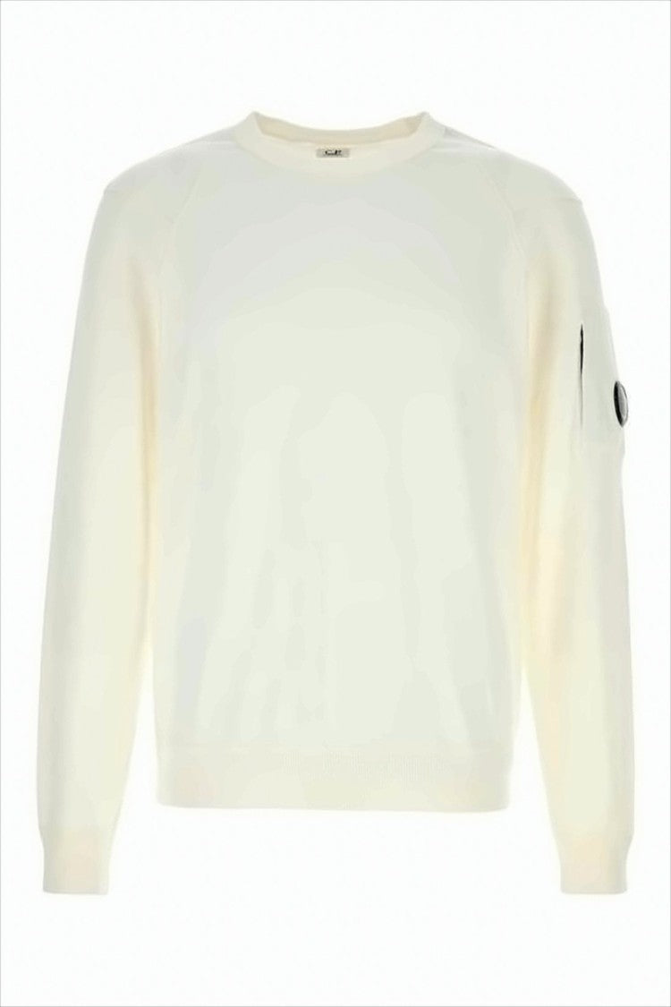 C.P. Company Minimalist White Cotton Sweater With Subtle Patch Detail
