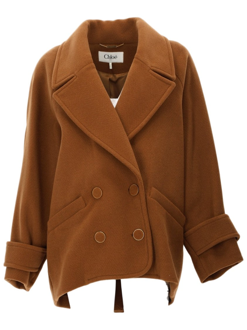 Chloé Short Double-Breasted Lapel Wool Coat