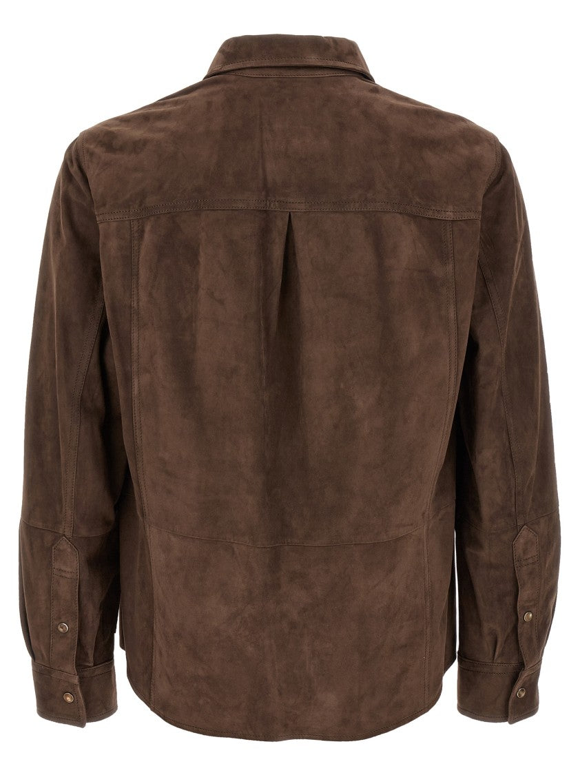Brunello Cucinelli Paneled Construction Suede Overshirt With Snap Button Closure
