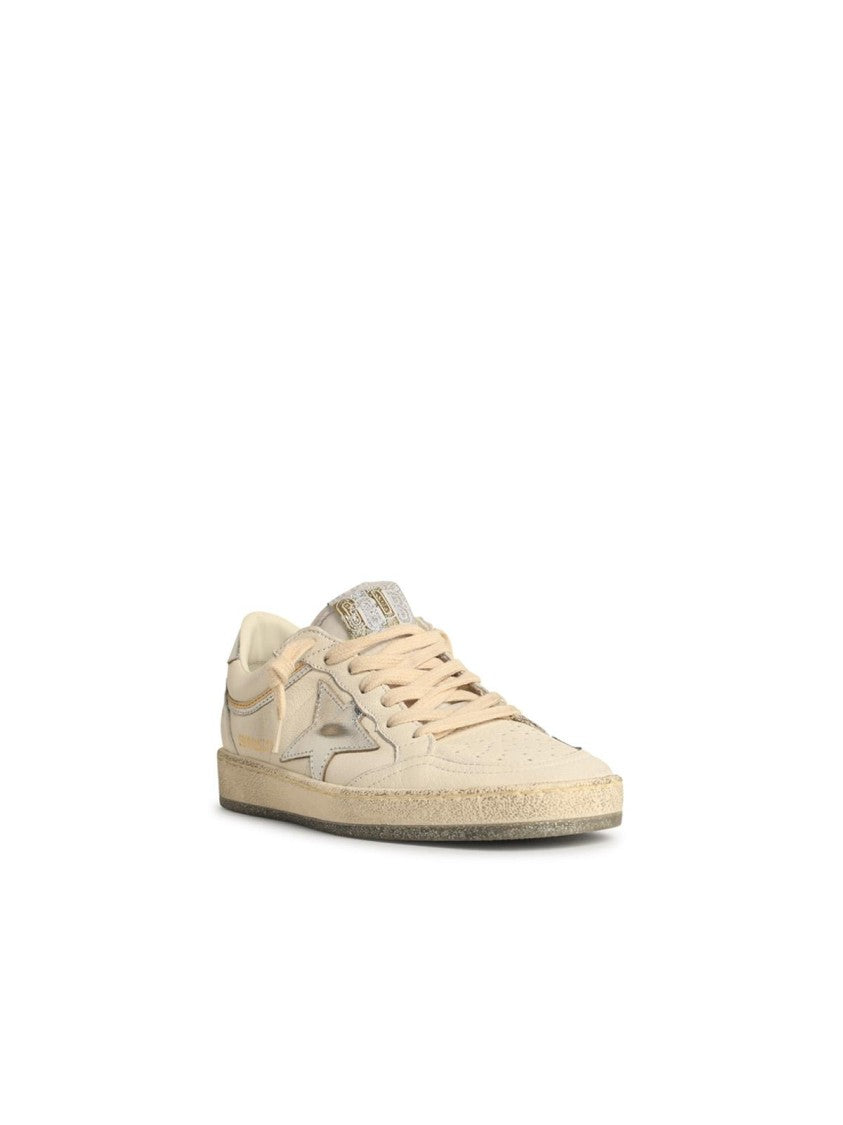 Golden Goose Ball-Star' White Leather Sneakers With Silver Star