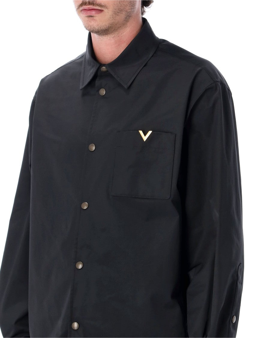 Valentino Garavani Black Matte Nylon V-Accent Shirt Jacket