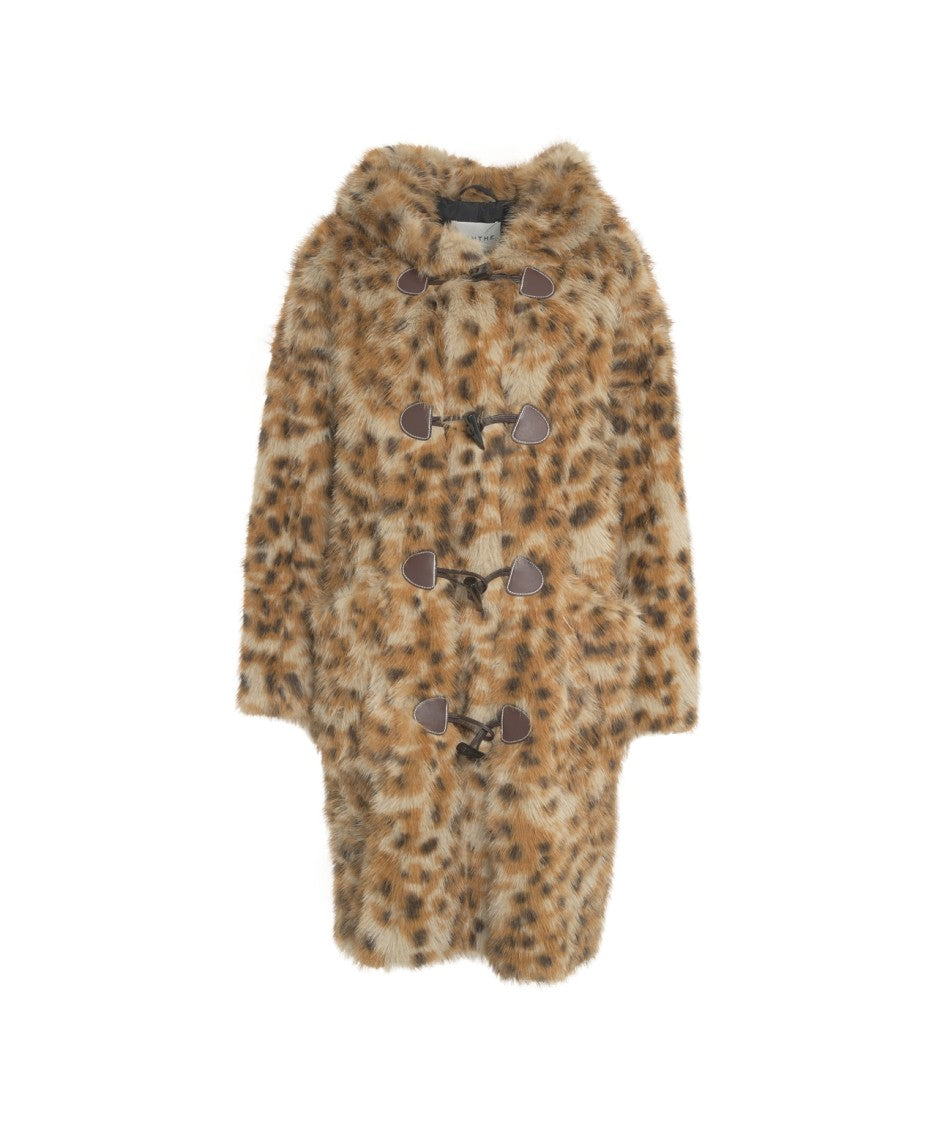 Munthe Oversized Teddy Coat With Bold Animal Print And Integrated Hood