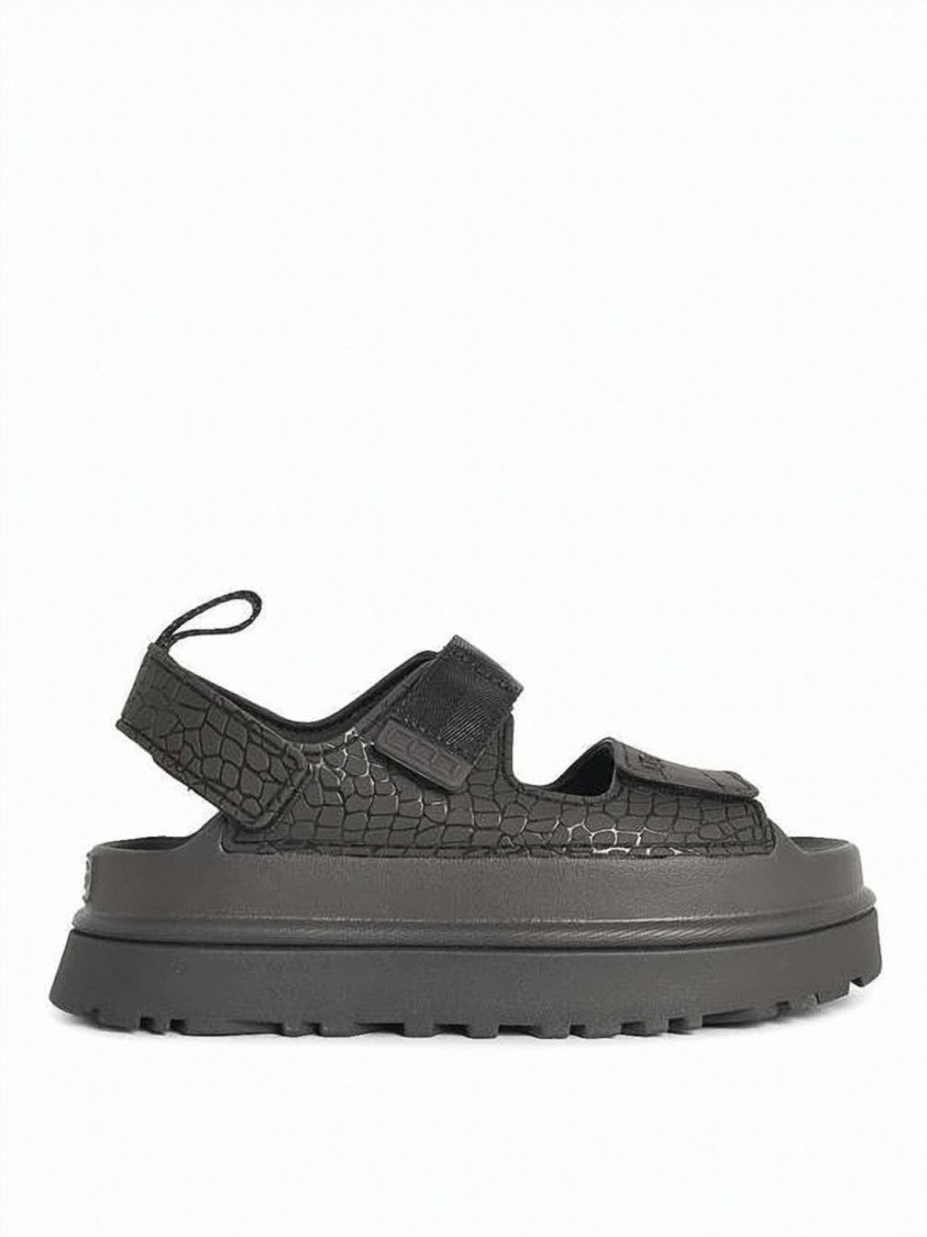 Ugg Textured Black Synthetic Leather Sandals With Sole