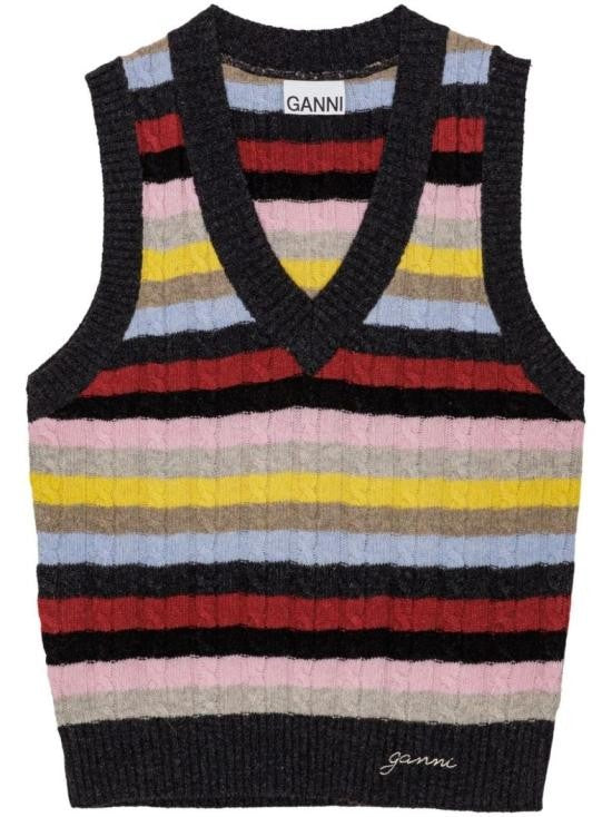 Ganni Vibrant Multicolor Striped Knit Vest