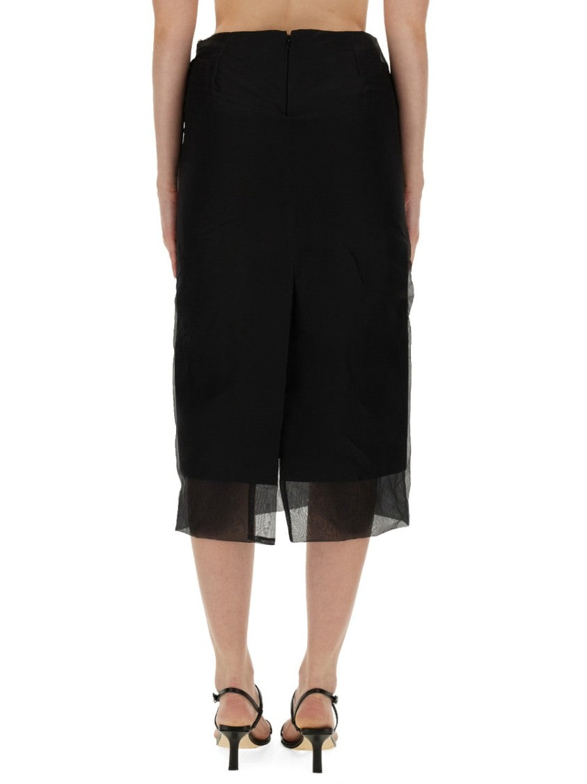 Sportmax Silk Midi Skirt With Sheer Hem And Concealed Zipper