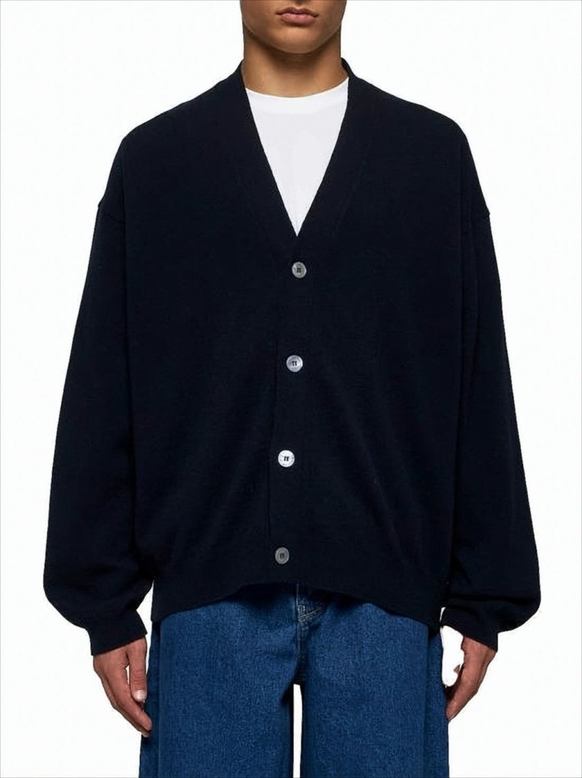 Studio Nicholson Relaxed Fit Wool Cardigan With Deep V-Neck