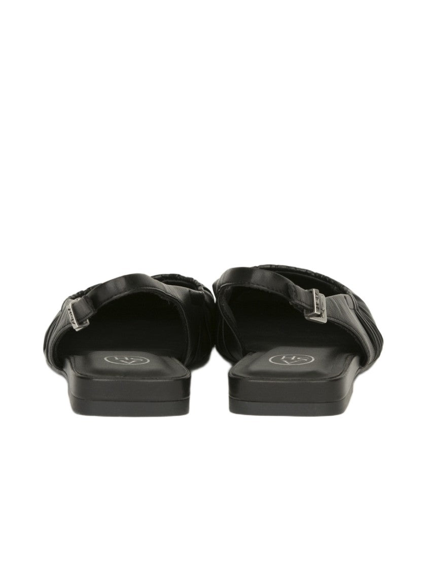 Ash Black Leather Ballet Flat  With Adjustable Slingback Strap