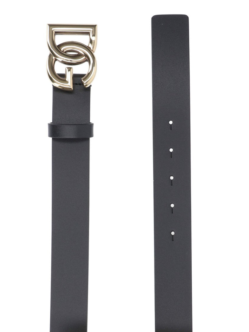 Dolce & Gabbana Black Belt With Gold-Tone Logo Buckle