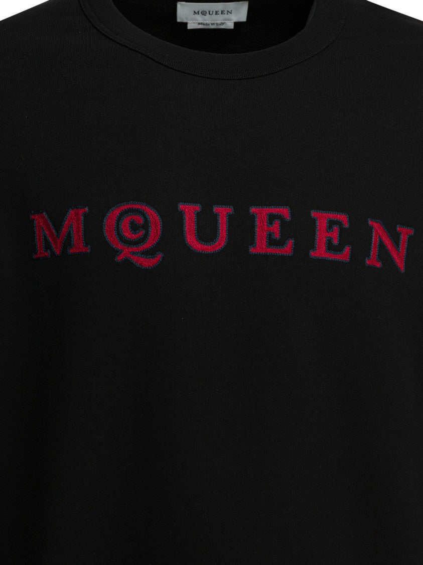 Alexander Mcqueen Black Cotton Sweatshirt With Embroidered Text Detail