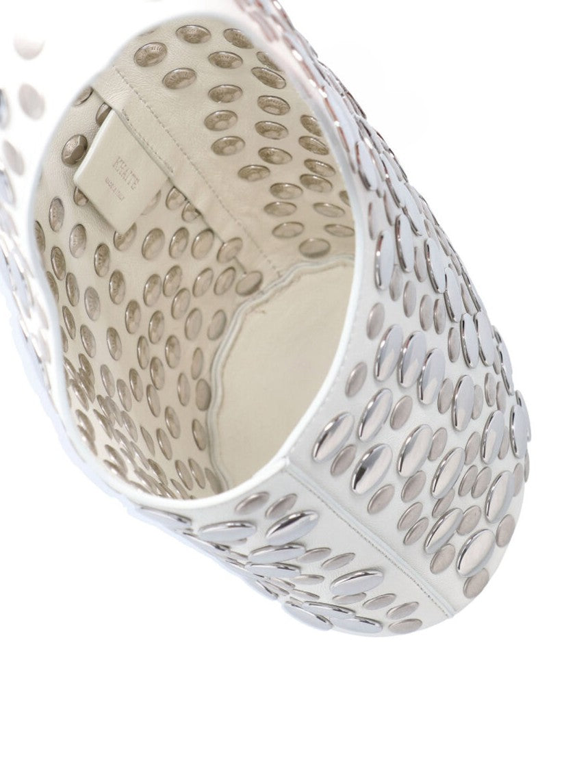 Khaite White Livia Small Studs Leather Tote