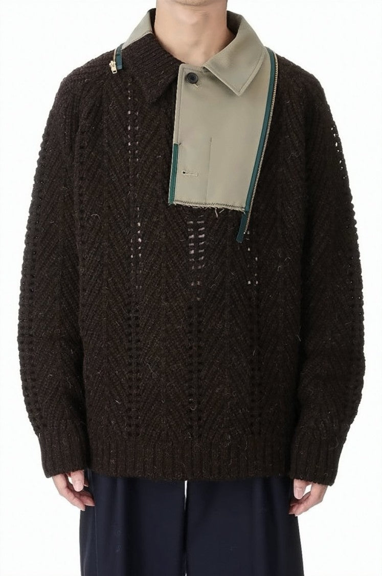 Kolor Brown Knit Sweater With Layered Collar Detail