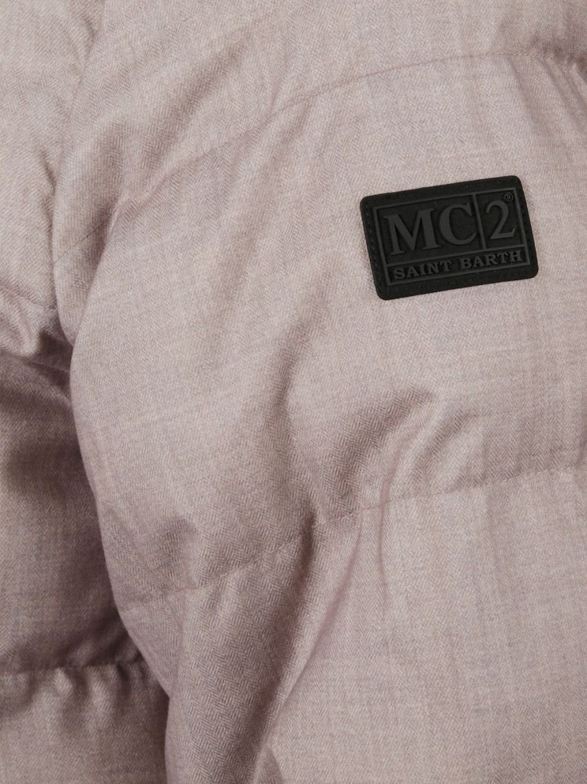 Mc2 Saint Barth Padded Beige Hooded Jacket With Logo Detail And Zip Fastening