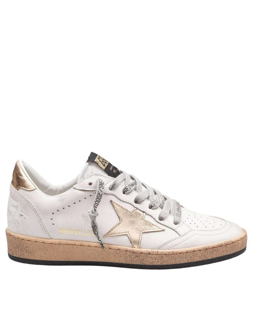 Golden Goose Ballstar Sneakers In White And Gold Leather