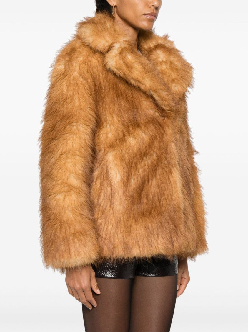 Stand Studio Plush Faux Fur Coat With Wide Collar