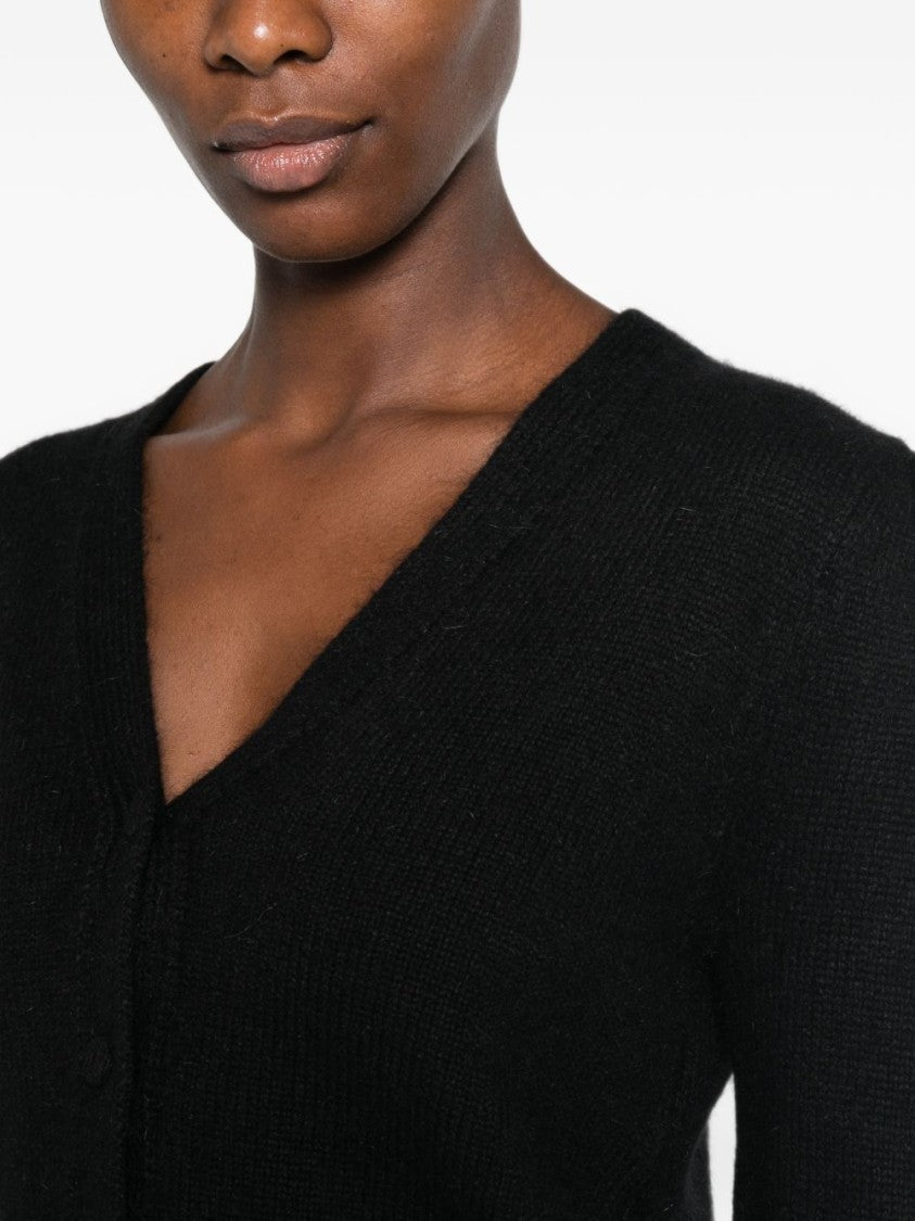 Twin-Set Cropped Deep V-Neck Puff-Sleeve Knit Sweater