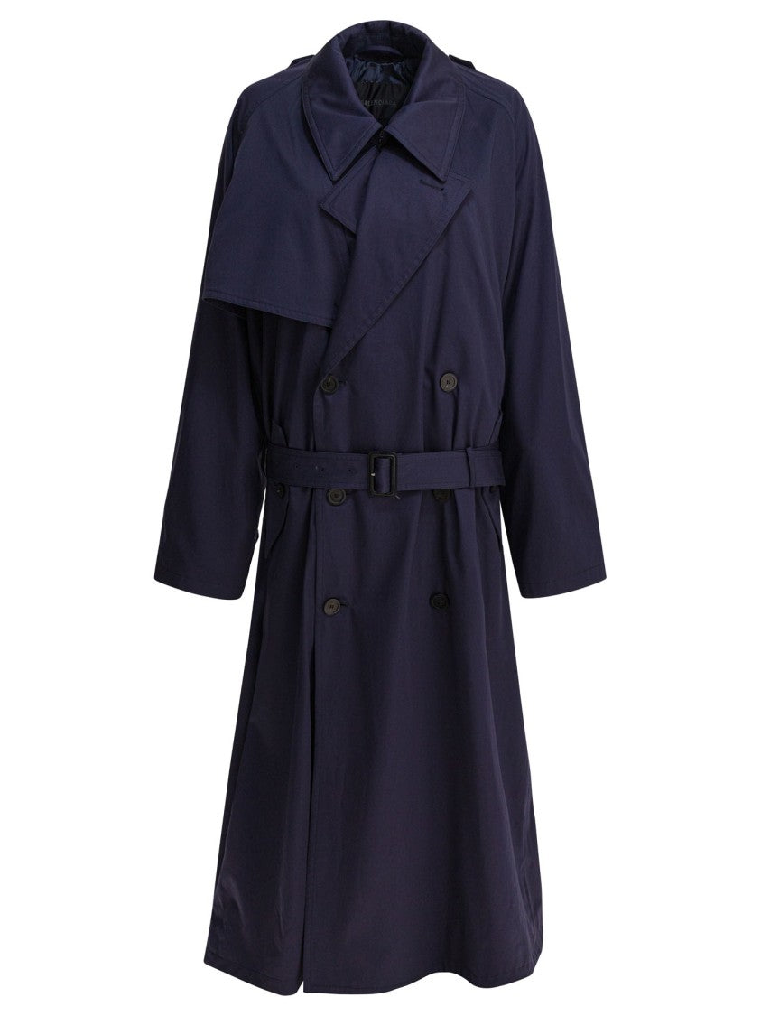 Balenciaga Draped Neck Trench Coat With Double-Breasted Design