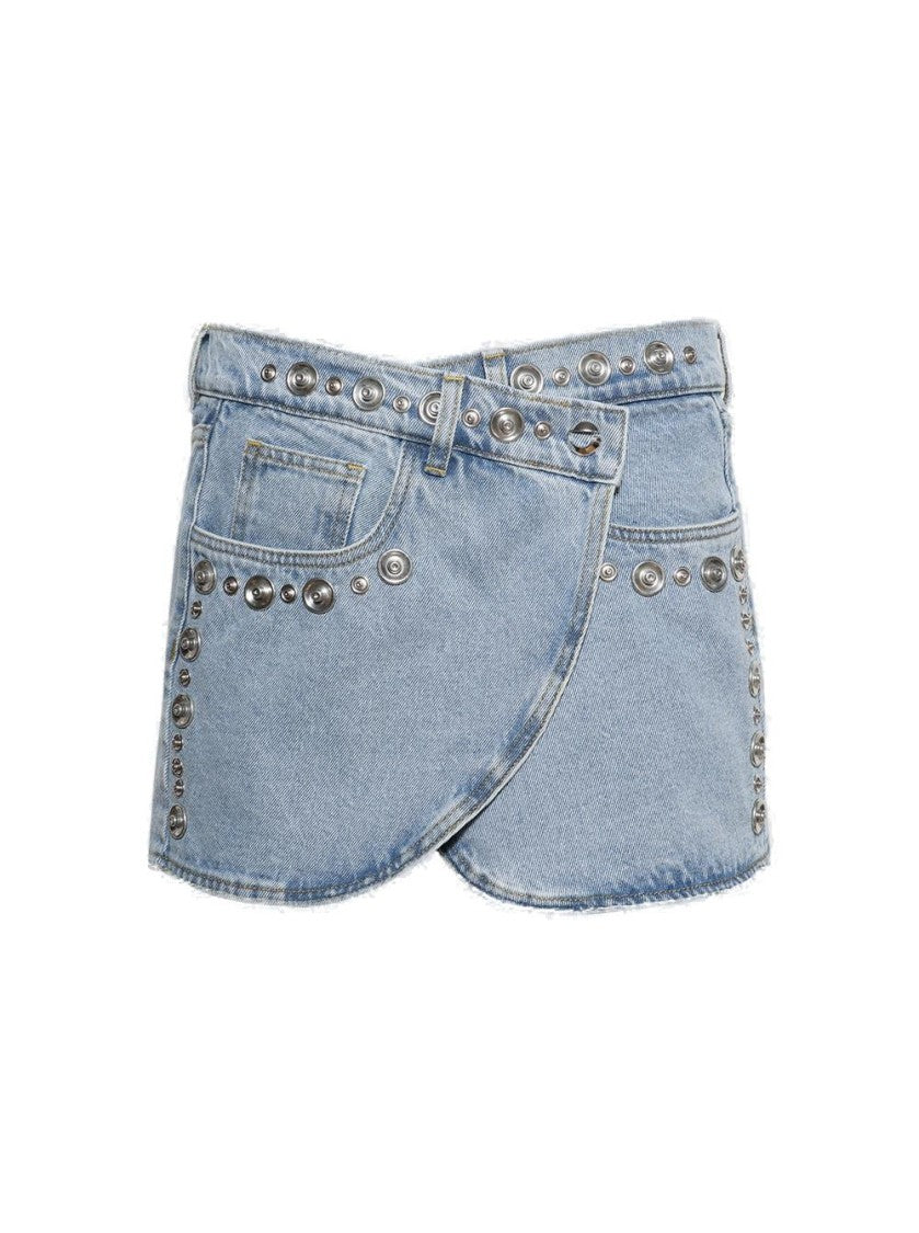 Coperni Studded Denim Mini Skirt Blue