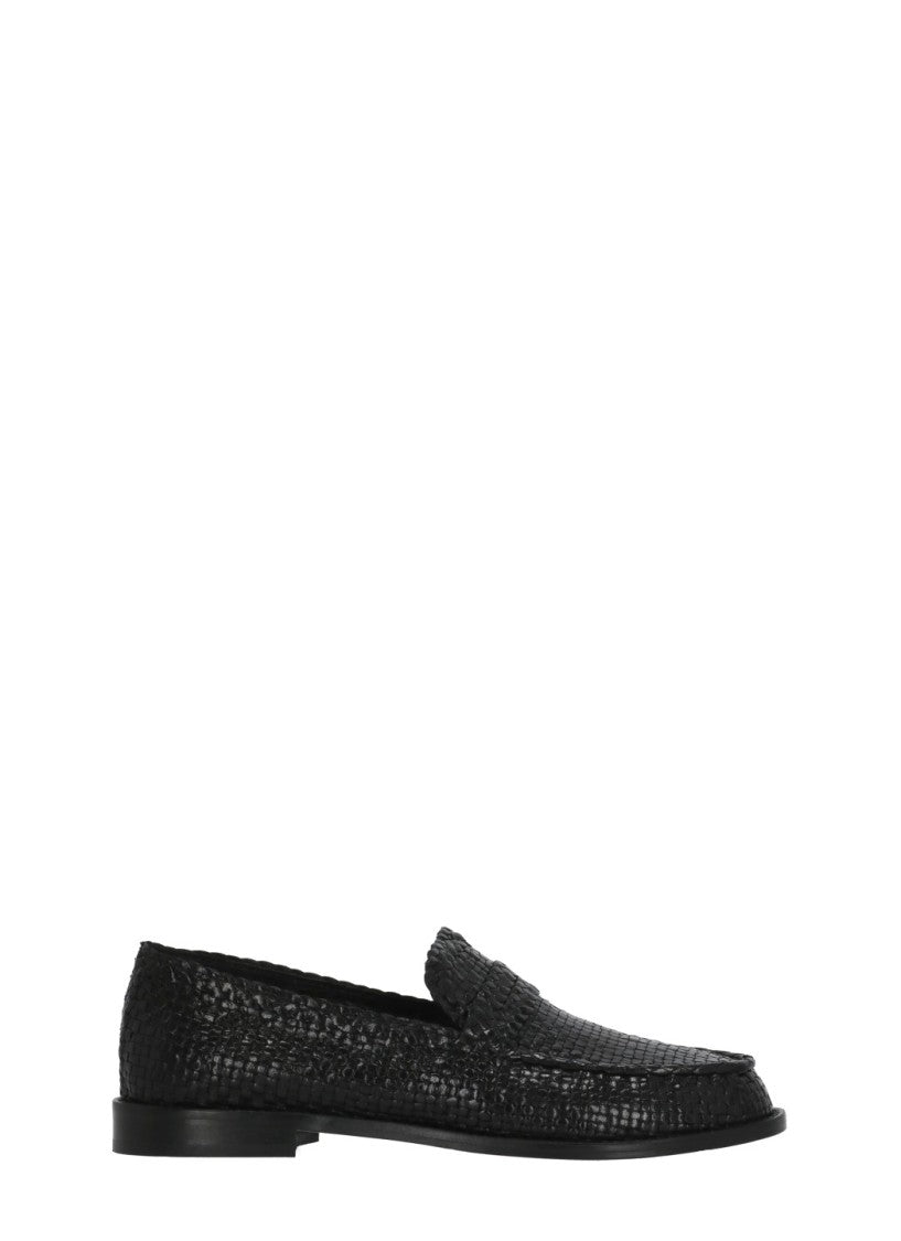 Poeve Black Woven Pattern Leather Loafers