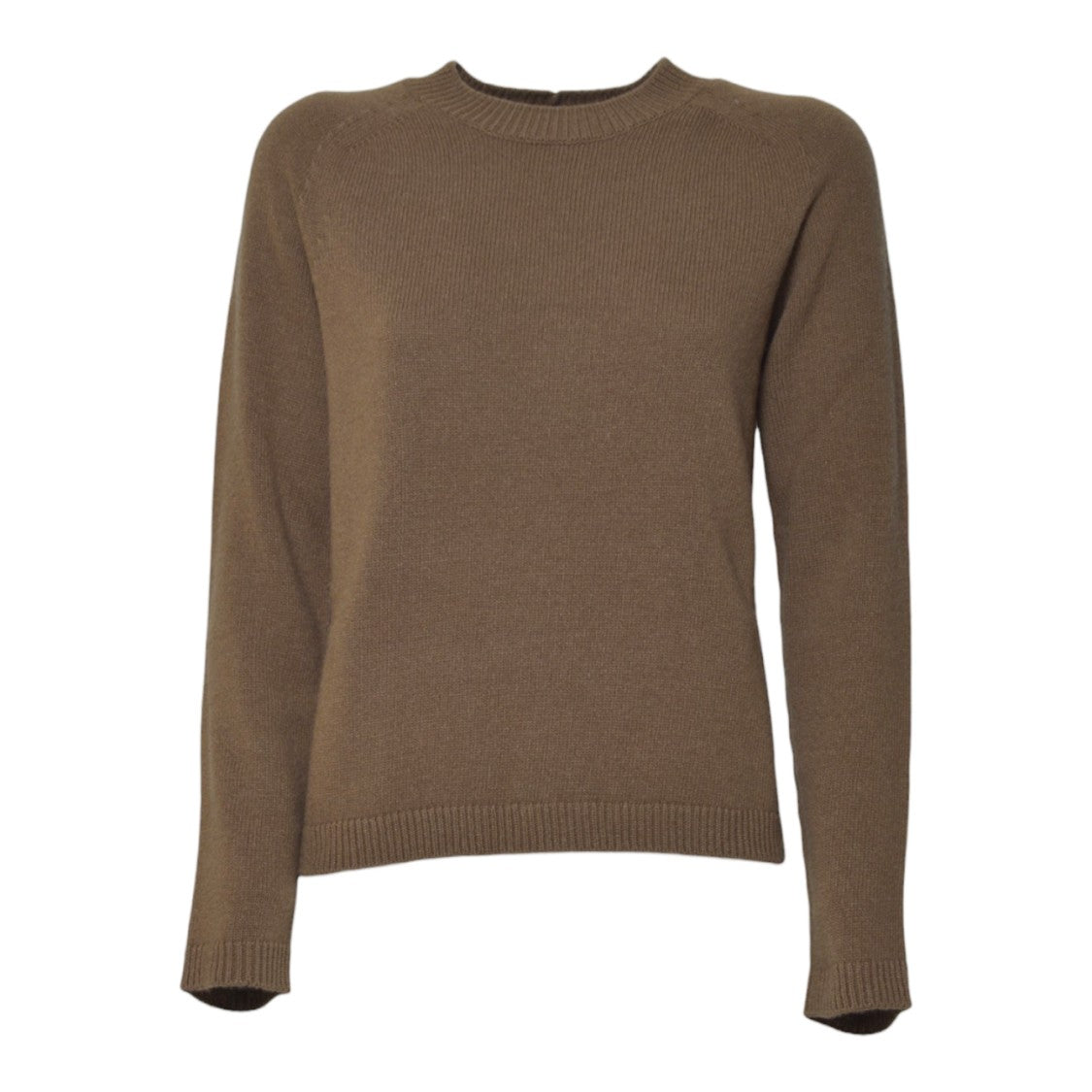 Max Mara Camel-Colored Fine Knit Sweater With Ribbed Detailing