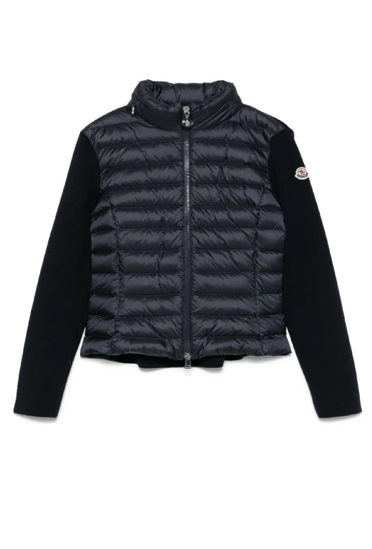 Moncler Quilted Front Cardigan With Fitted Knit Sleeves