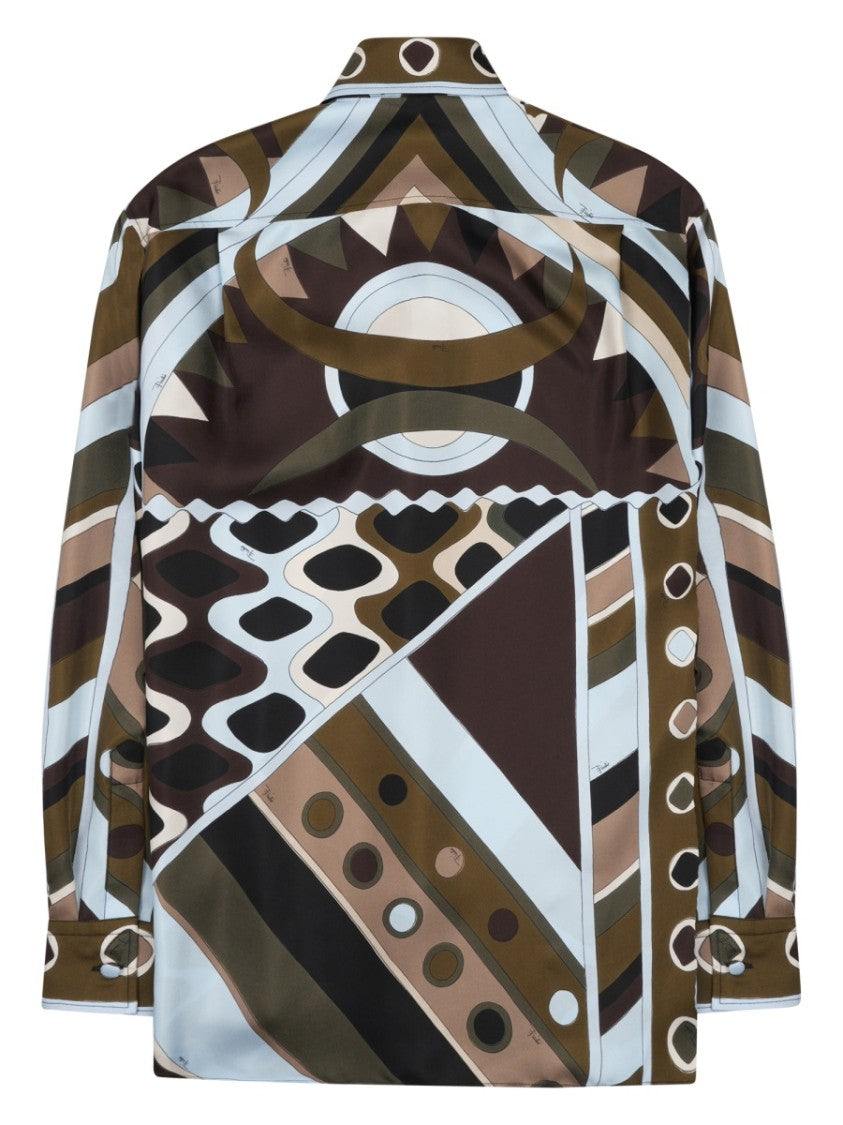 Pucci Brown Geometric Pattern Silk Shirt