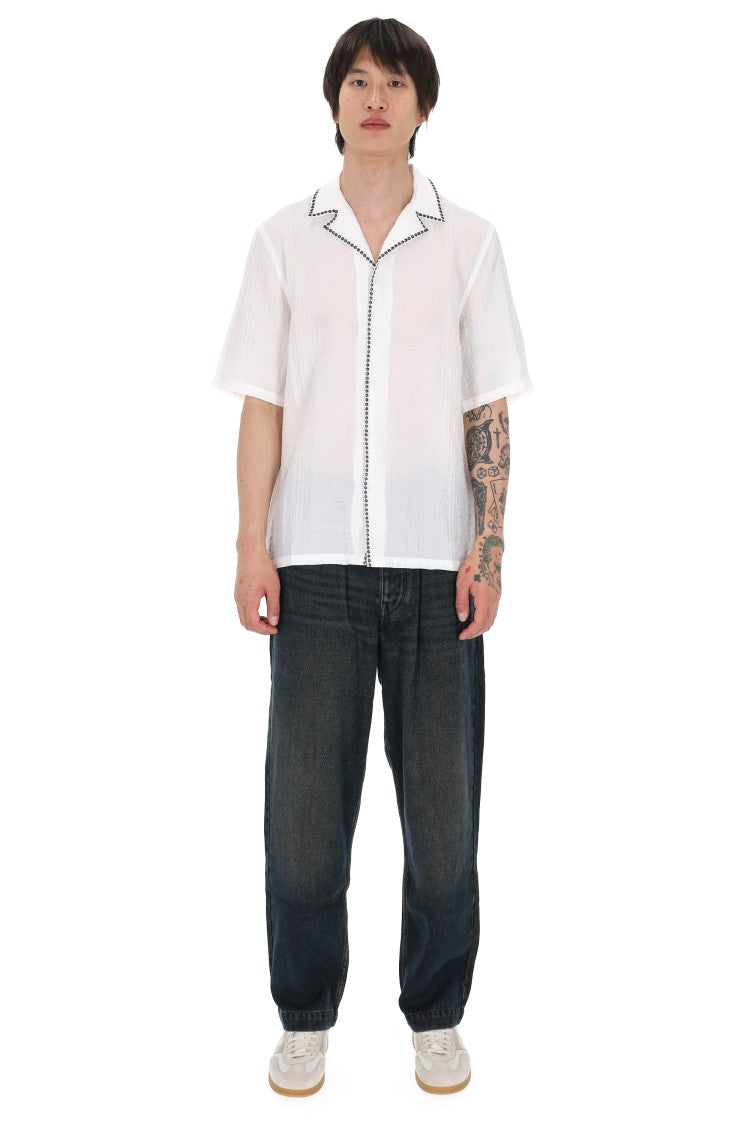 Officine Generale Eren All-Over Embroidered Seersucker Shirt