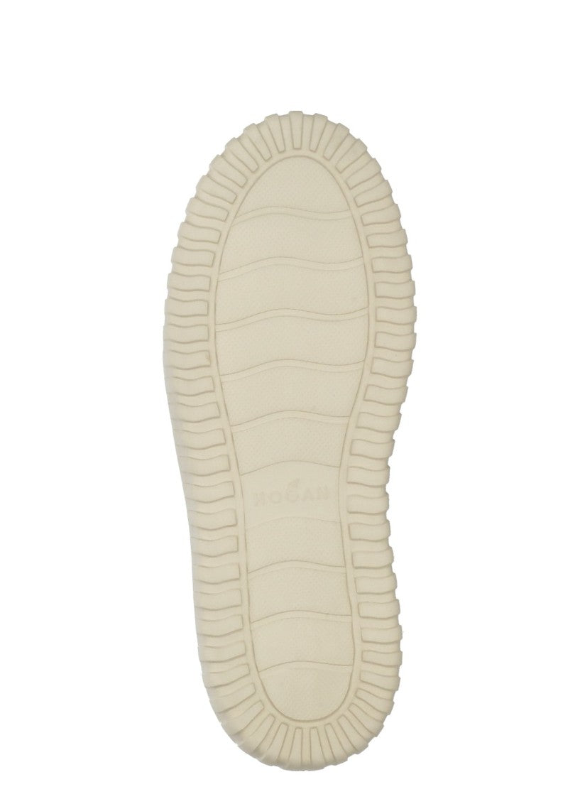 Hogan Ivory Smooth Leather Sneakers With Beige Suede Accents