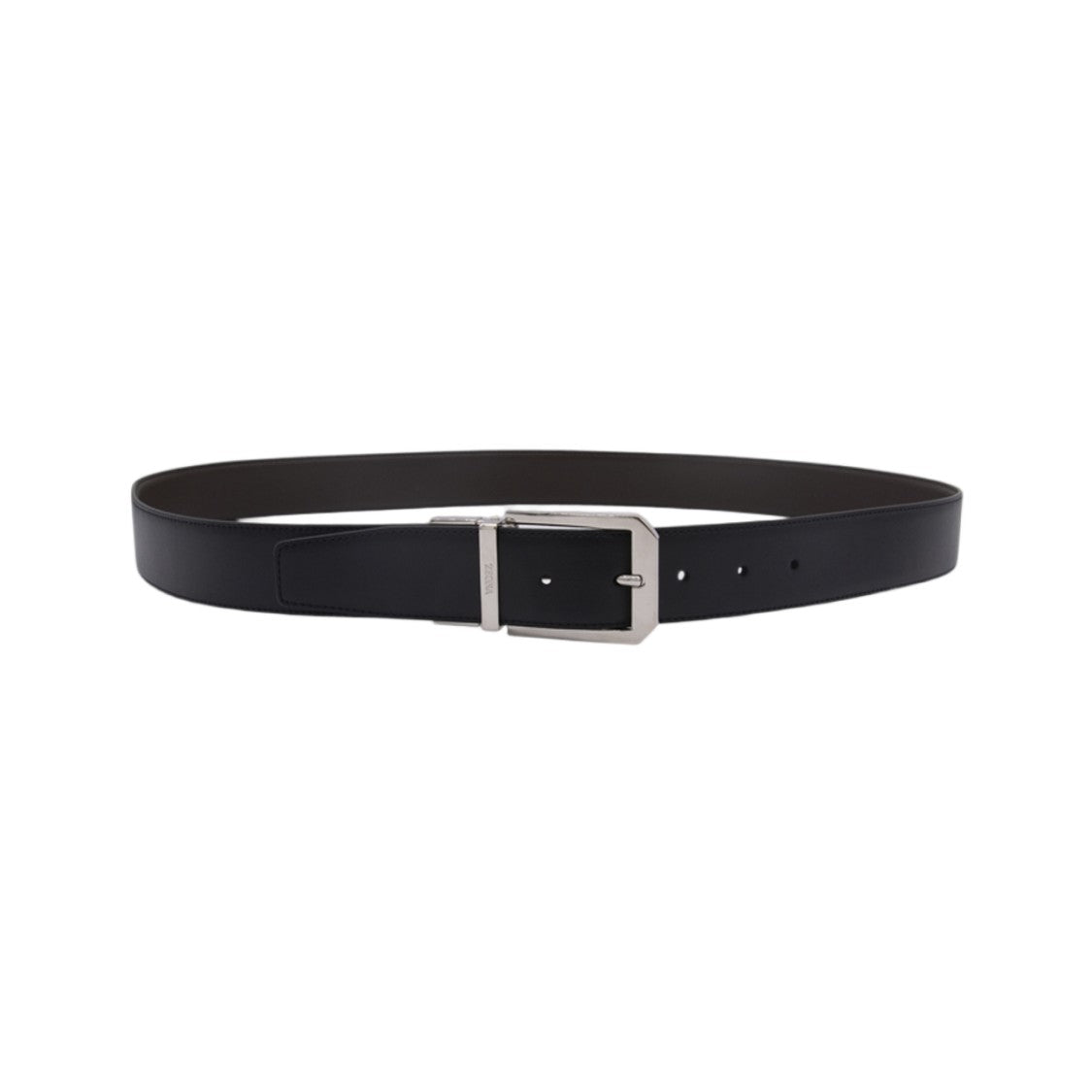 Zegna Smooth Leather Silver-Buckle Belt