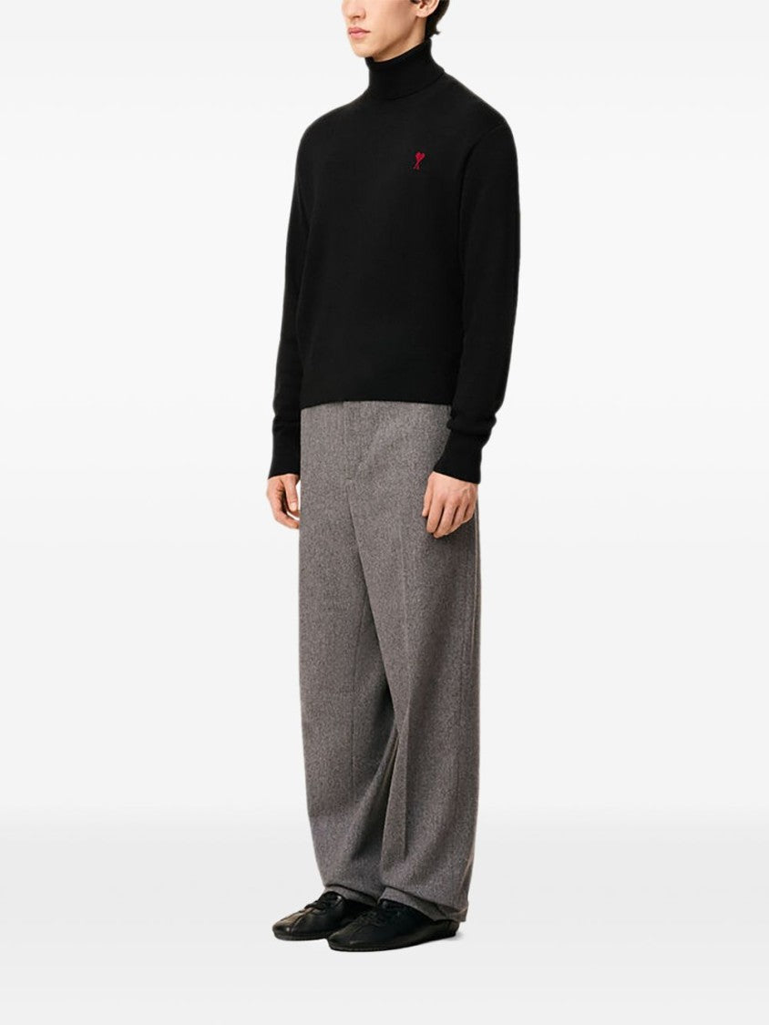 Ami Paris Relaxed Fit Turtleneck Sweater With Embroidered Heart Detail