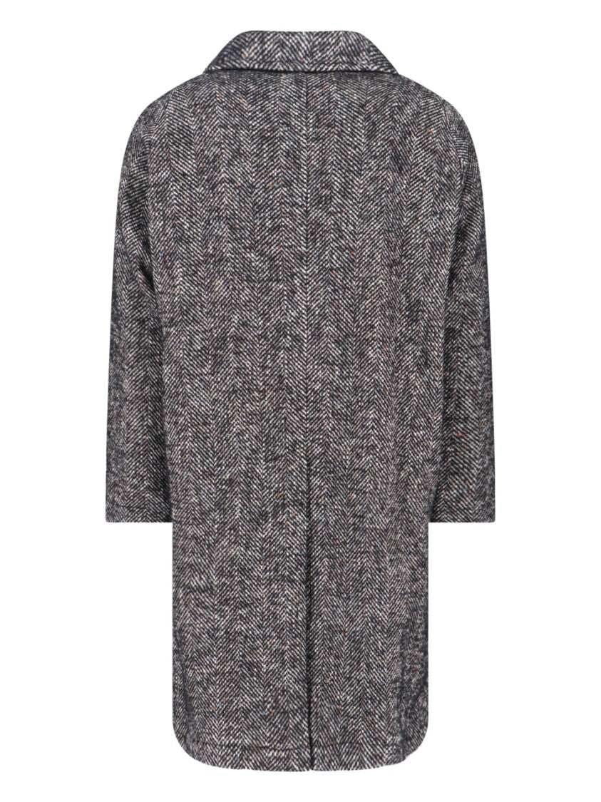 Tagliatore Multicolour Herringbone Coat With Structured Collar And Belted Waist