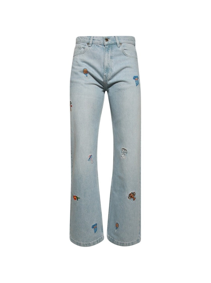 Casablanca Embroidered Motif Jeans Light Vintage Wash